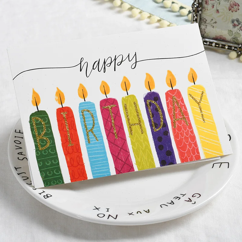 Large 5x7 Inch Card With Envelope And Inside Page 18 Designs Glitter Happy Birthday Greeting Cards In Bulk