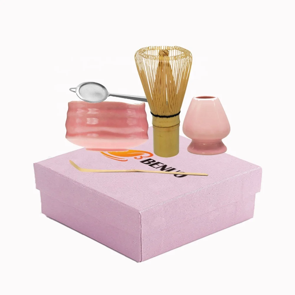 Private Label Matcha Tools Set Box, Matcha Green Tea Ceremony Bamboo Whisk With Reshaper, Pottery Bowl Matcha Gift Box