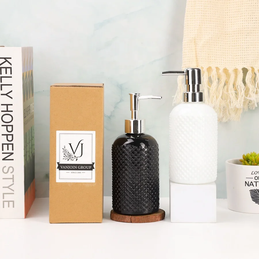 Bubble Design 400ml White Black Blue Color Glass Bottle With 28mm Silver Pump Refillable Lotion Bottle