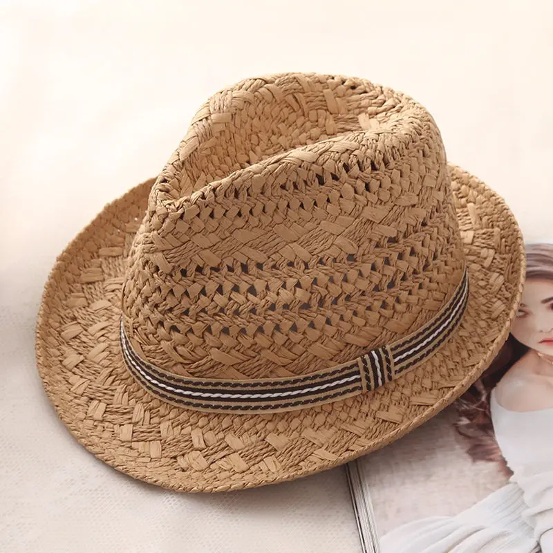 Outdoor Women Men Unisex Spring Summer Breathable Sun Straw Braid Floppy Fedora Beach Panama Cap Straw Hats
