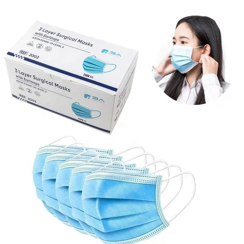 Wholesale Hot Sale Level 2 3Ply Earloop Disposable Medical Surgical Face Mask Facemask