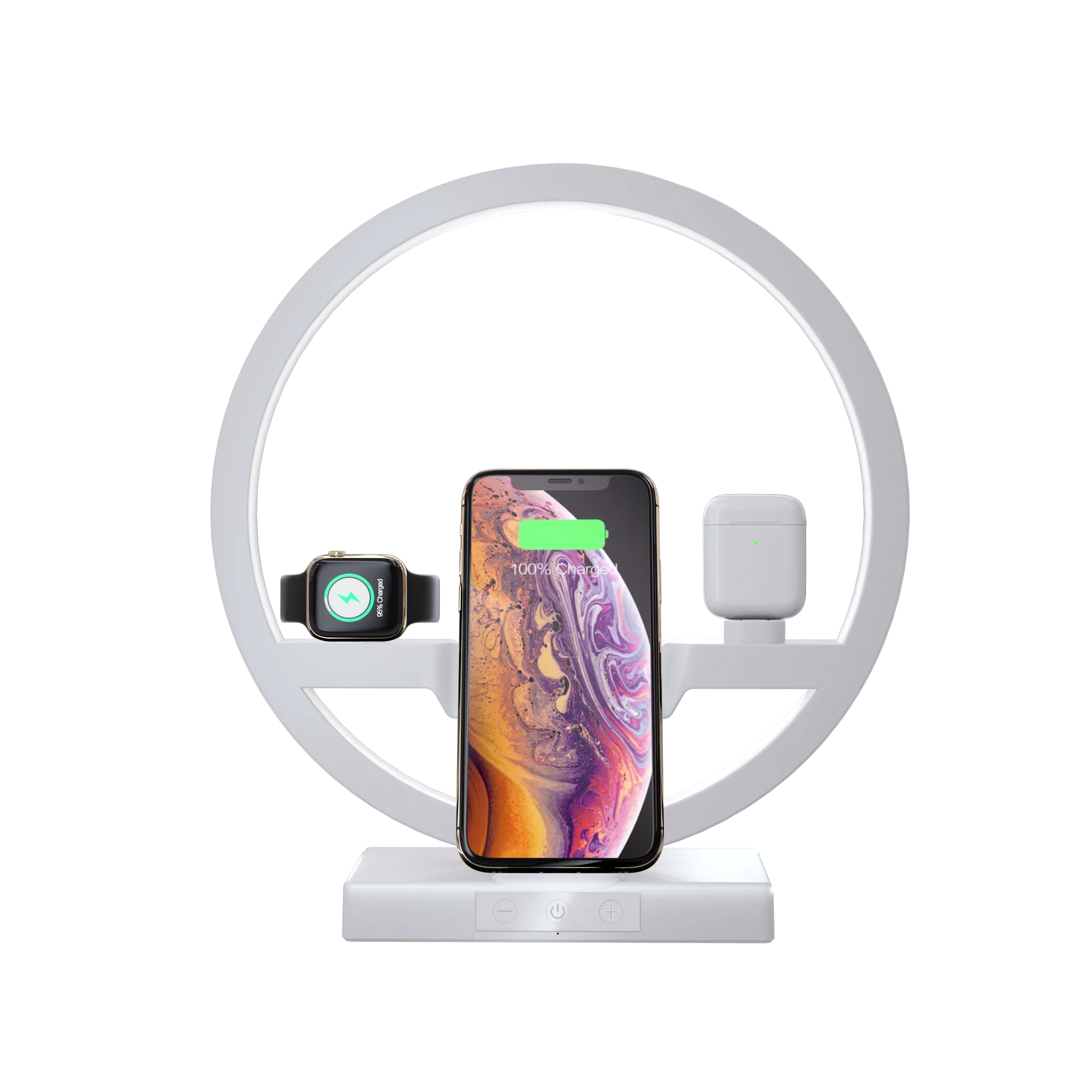 Новинка 2020, подставка для беспроводного зарядного устройства для мобильных телефонов 4 в 1, док-станция для быстрой зарядки со светодиодной настольной лампой