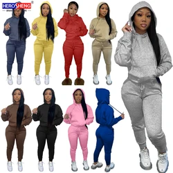 2021 Fall Winter Workout Clothing 2 Piece Crop Top Hoodie And Sweatpants Women Sweatsuit Tracksuit Two Piece Pants Jogger Set