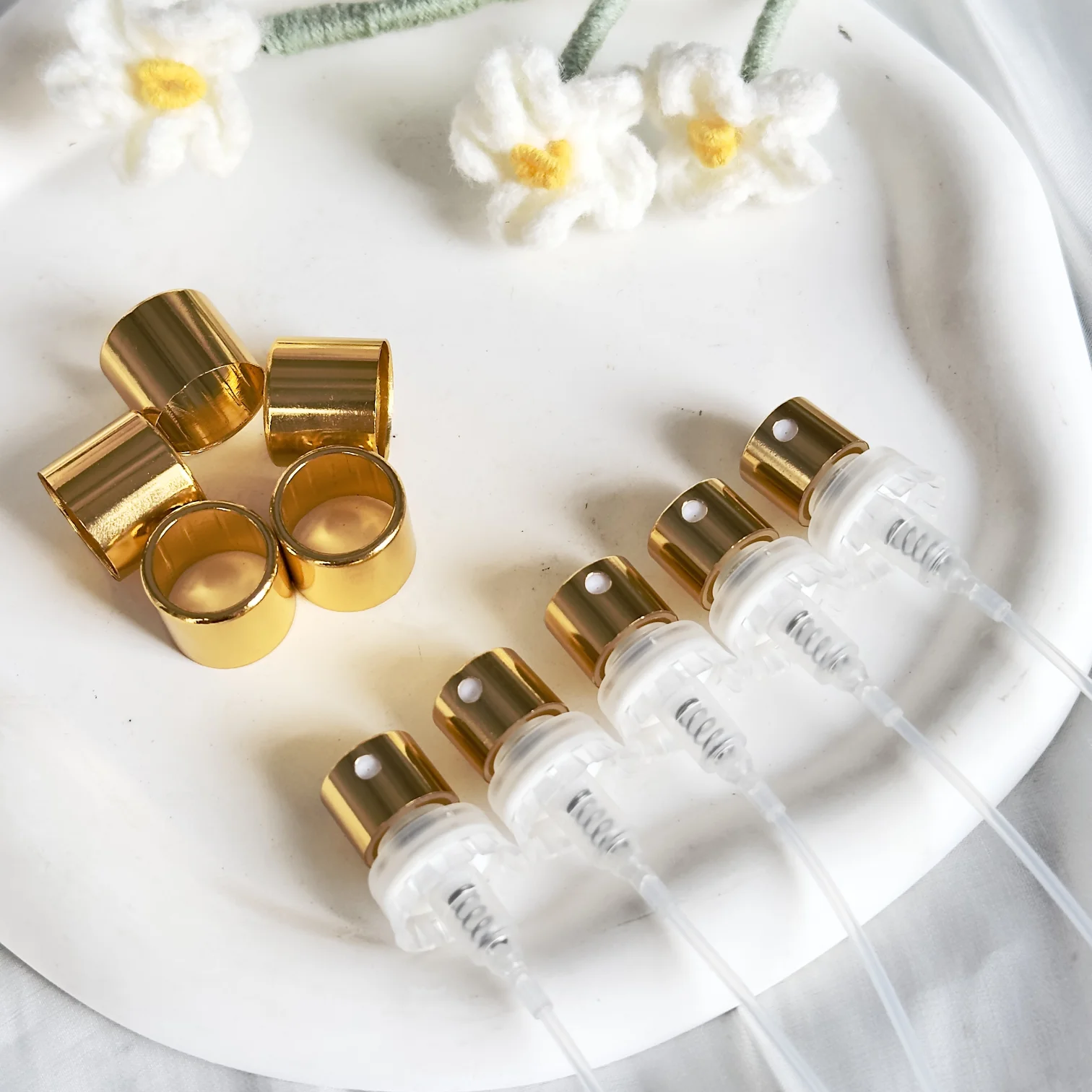 15mm silver Gold aluminium cosmetic crimpless pump bottle sprayer