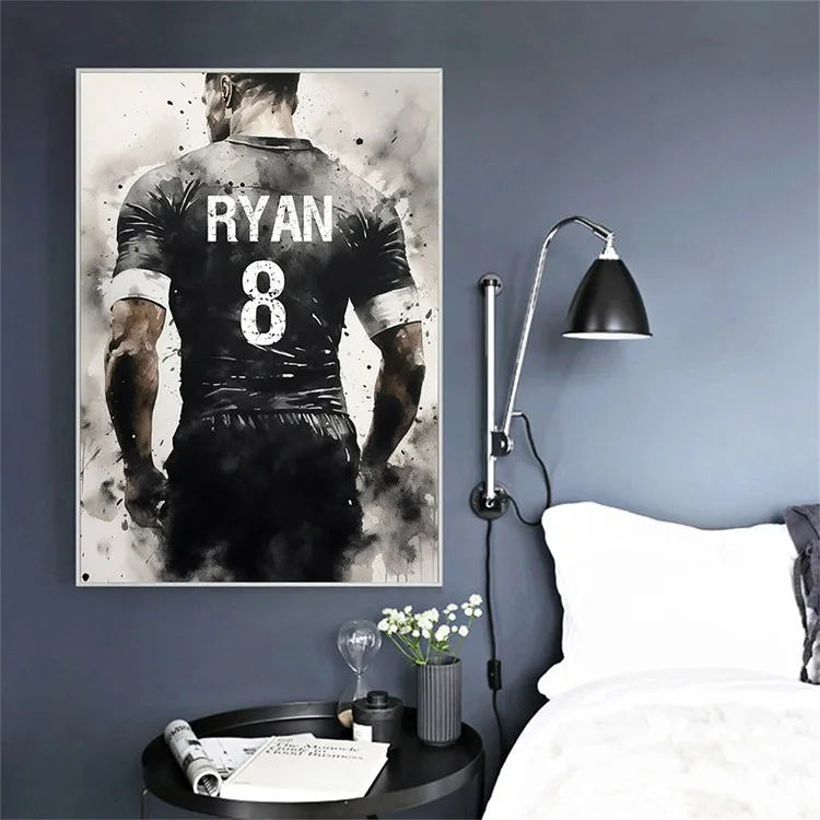 Personalised Football Wall Art Poster Football Shirt Name Print Football Wall Art Canvas Painting Boys Bedroom Decor