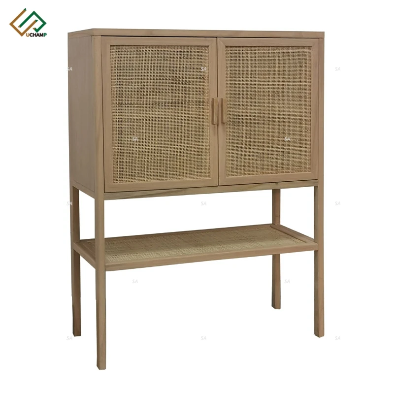  Hot Rated Natural Rattan Safe living Room Large Storage Console Table with wood
