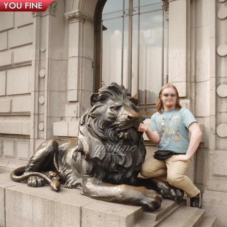Outdoor Park Large Bronze Lying Lion Statue Sculpture