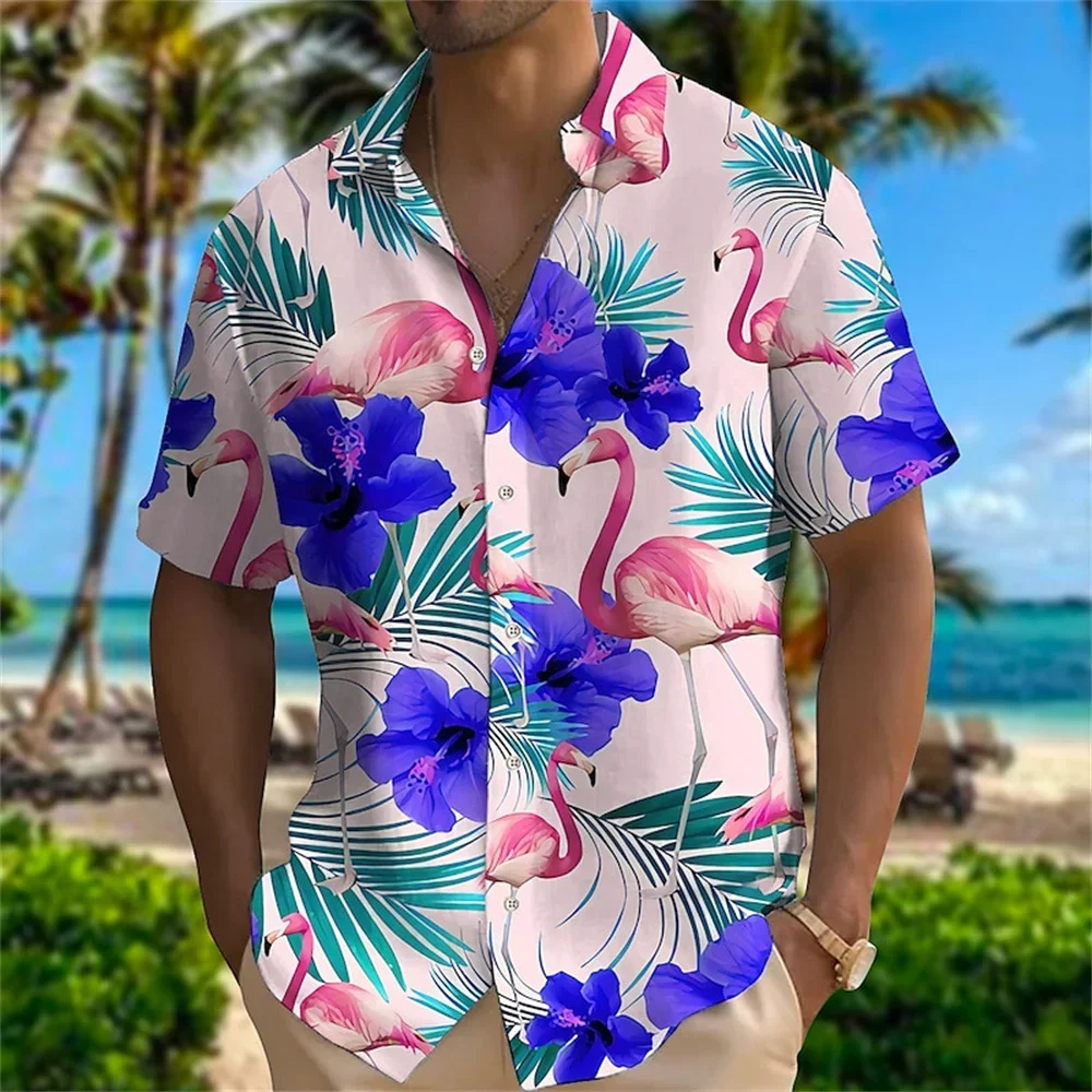 Summer  Men Hawaiian Shirt 3d Plant Shirt for Men Flower Print Plus Size Hawaiian Beach Flower Shirt