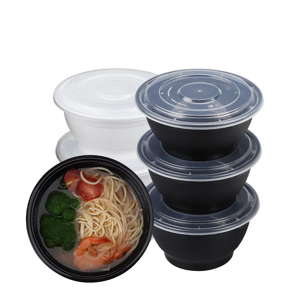 38oz 42oz 48oz  White Black Round Pp Plastic Meal Prep Salad Bowls Disposable Plastic Bowl With Lid