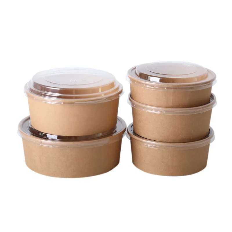 
Round 500ml-1500ml Kraft Paper Salad Bowl Disposable Lunch Spaghetti biodegradable leak proof takeaway food containers 