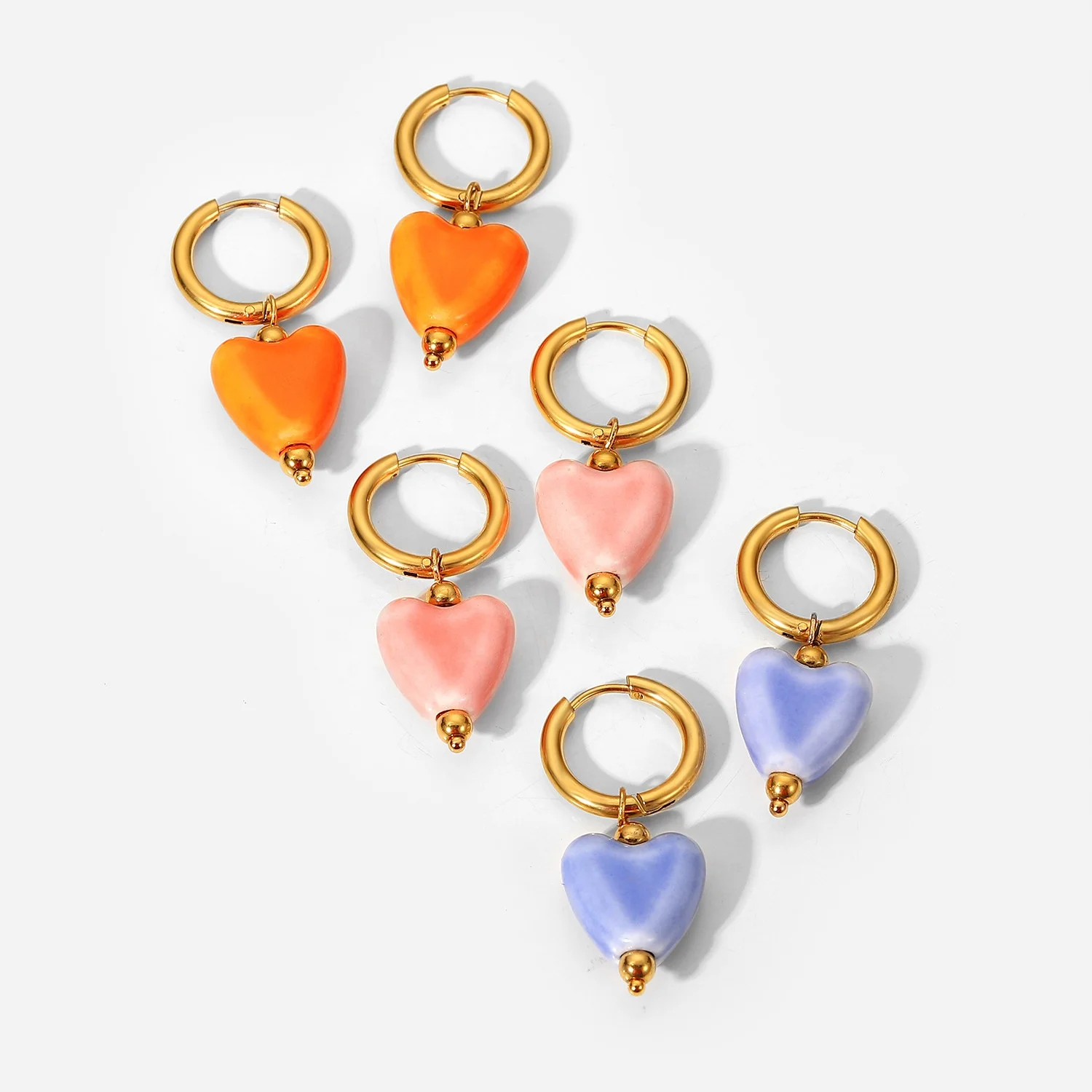 Heart Shaped Earrings 18K Gold Plated Stainless Steel Earrings Ceramic Love Pendant Earrings
