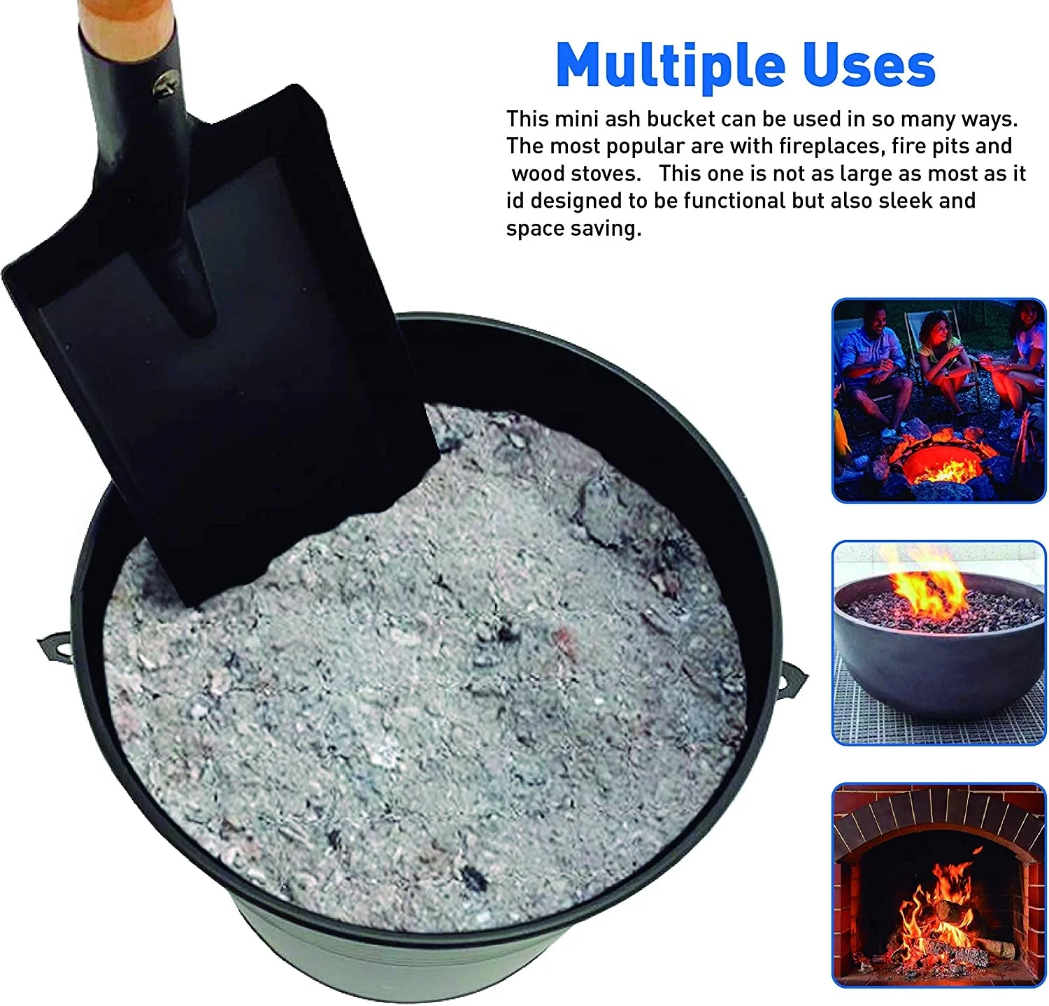 Популярное металлическое черное ведро для угля с лопаткой, металлическое ведро для угля