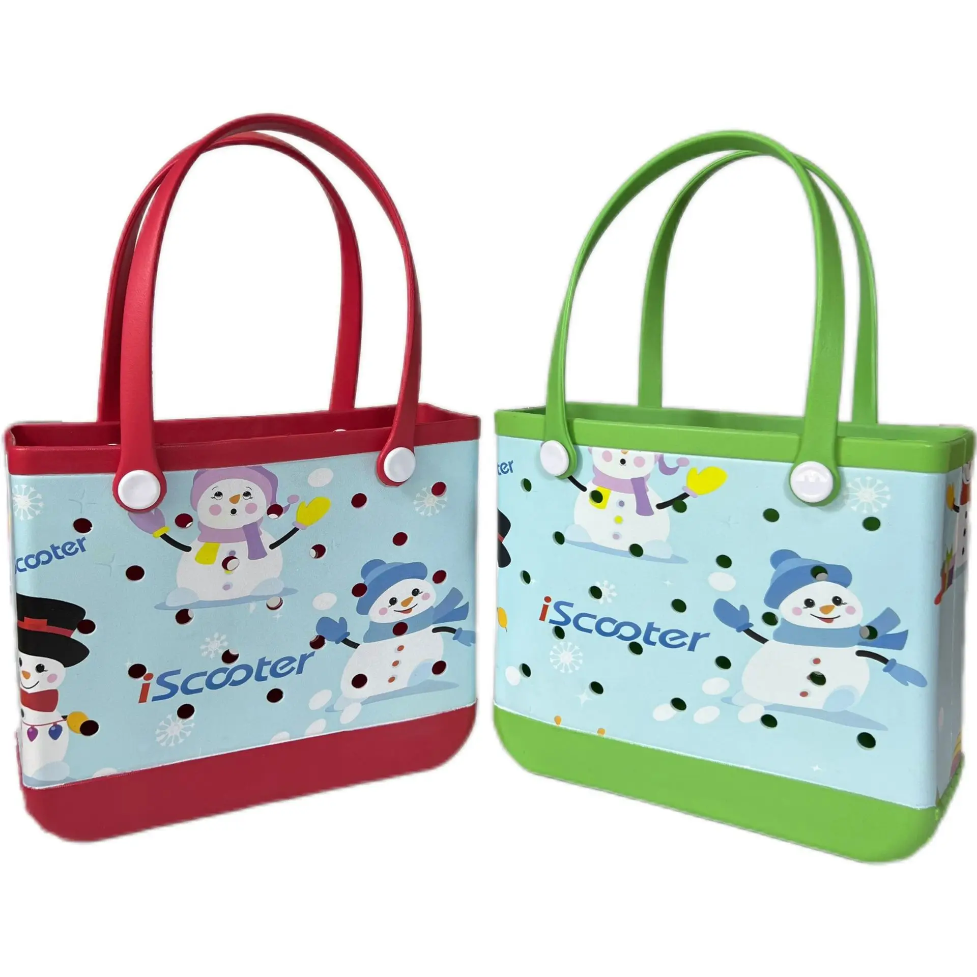 Cross-border hot selling Christmas Eve Christmas Day gift winter snowman EVA beach bag print travel hole bag