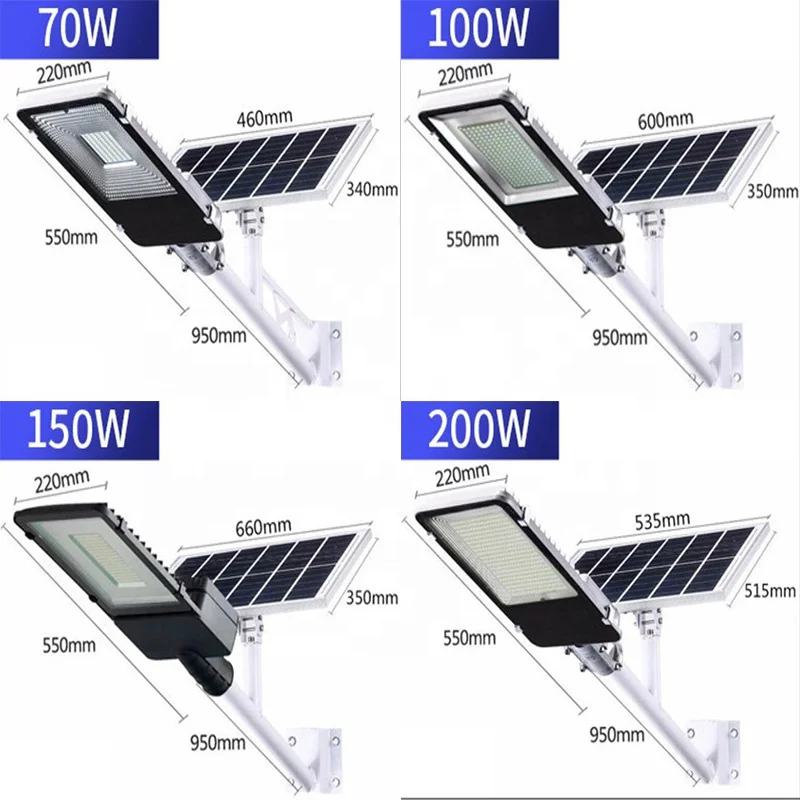 Outdoor lighting Aluminium Solar Led Street Light With Remote Control 100w 200w 300w 400w 500w Ip65 Split Street Lamp With Pole