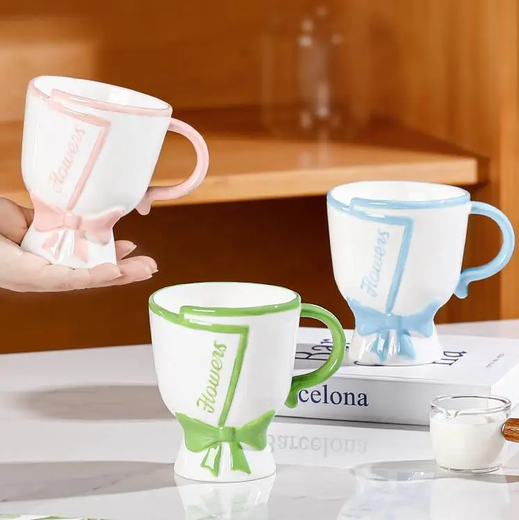 Latest Design Unique Large Flower Shape Multi-Colored Nordic Coffee Cup Ceramic Custom Mug For Gift