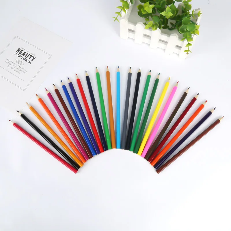 Natural Wood Rainbow Colour Pen Drawing Colored Pencils Set for Kids 24 Color Pencil