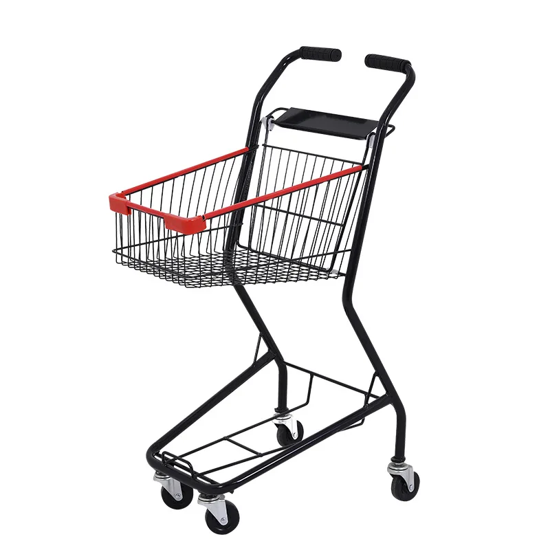 High Quality 2-Tier Customized Logo Grocery Shopping Cart Unfolding Metal Shopping Trolley Cart with 4 Swivel Rubber Wheels