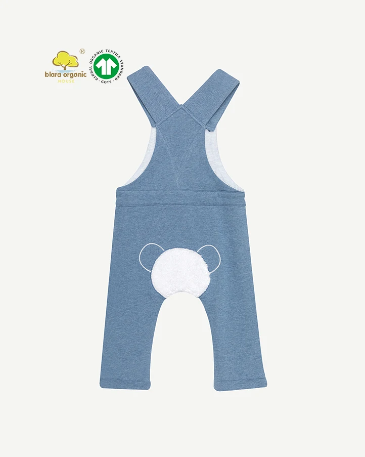 Organic Cotton Padded Jumpsuit with Embroidered Carton Bear Rabbit Tail Thick Warm Winter Overall for Boy and Girl Suspender Pan