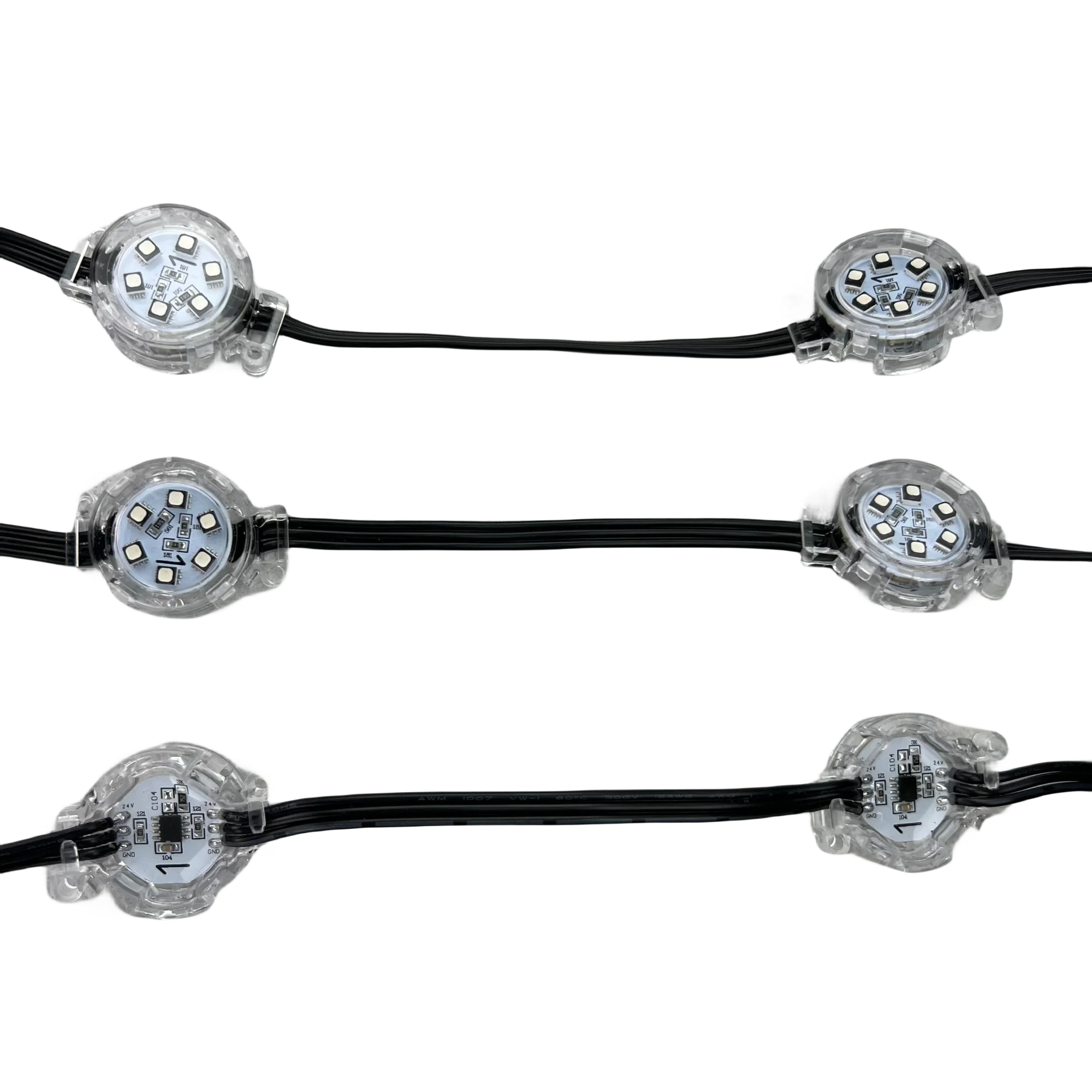 20 Pixels/String 30mm 24V WS2811 LED Addressable RGB Pixel Module IP68 Flat Clear Cover Black Wire 1.44W/Pixel,10cm/15cm/20cm