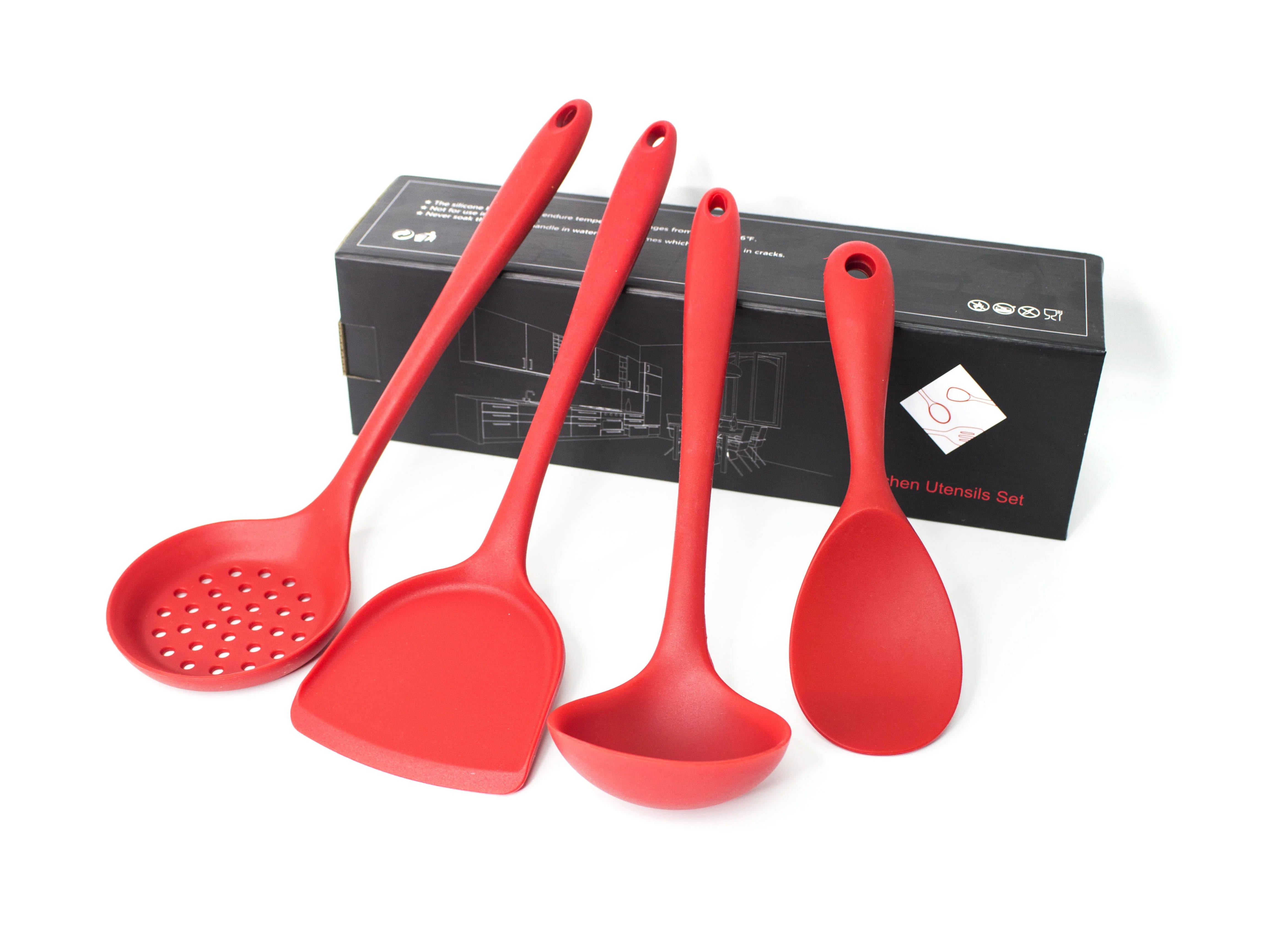 Cookware Set 4 Pieces Silicone Utensils Base Set Skimmer/Ladle/Turner/Rice Spoon Cooking Utensils Kitchen Utensils