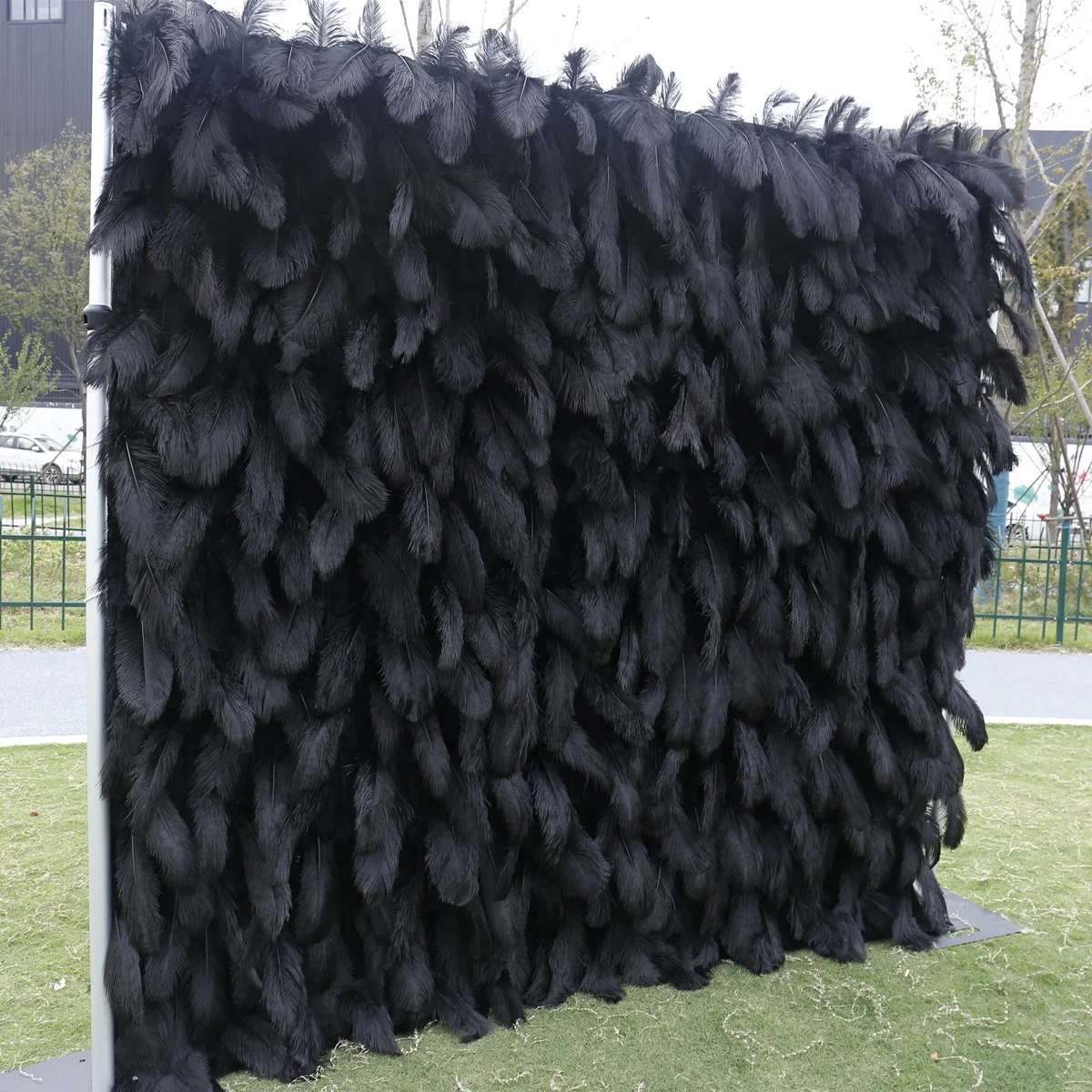 High End Customized Black Feather Wall Roll up Flower Backdrop Panels for Wedding Decor