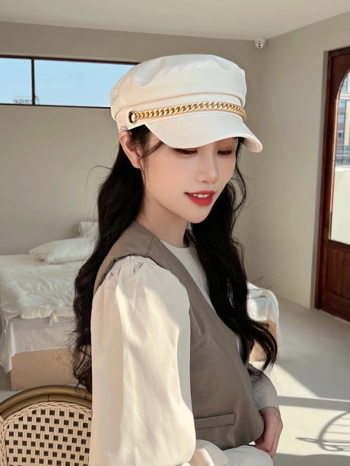 Flat Beret For Girls Korean Cool Short-brimmed Hat British Retro Lady Hat