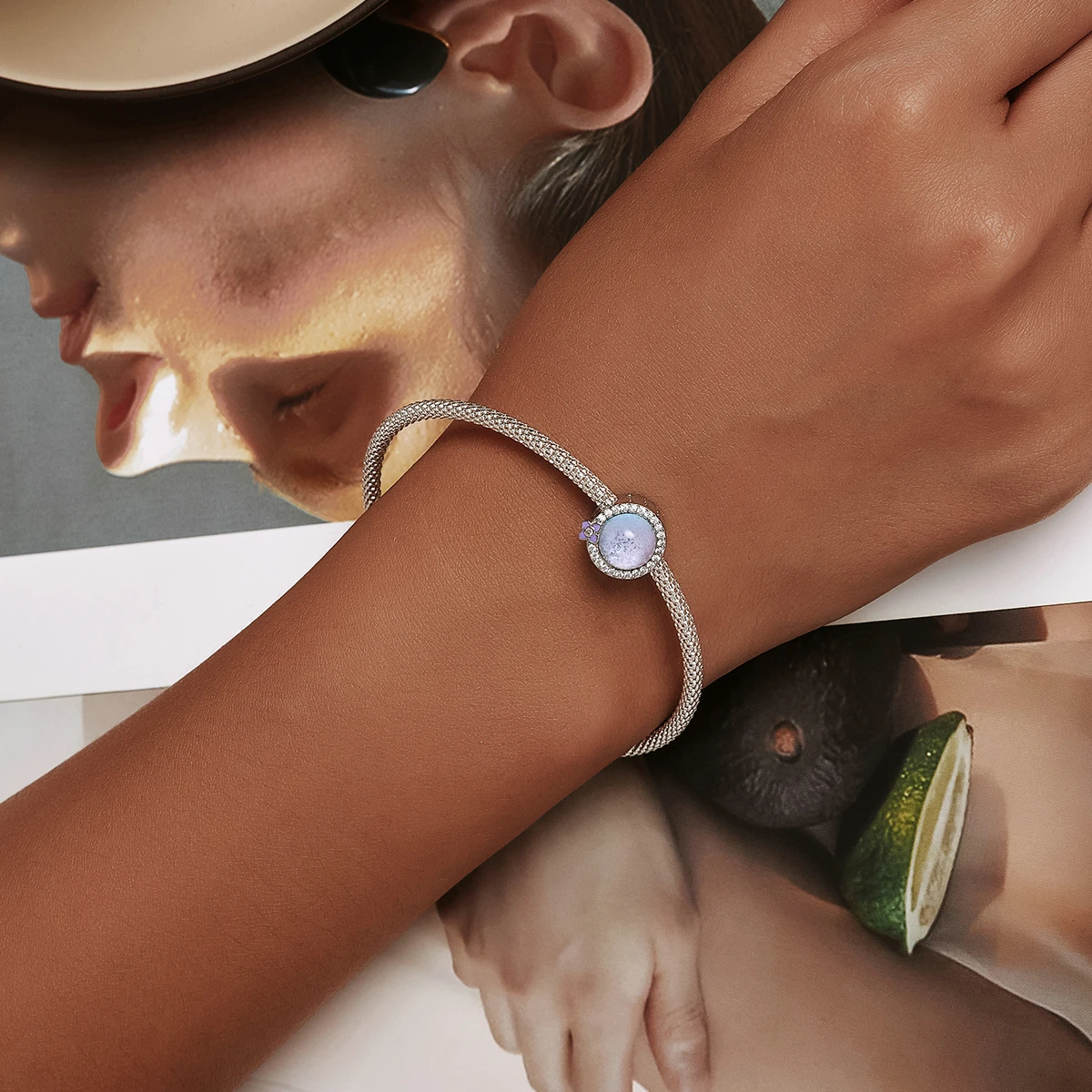 HOT Dream Garden Round Beads 925 Sterling Silver Clear CZ Charm Fit Women Silver Snake Bracelet Fine Jewelry Gift SCC2085