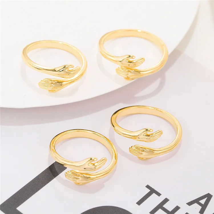 SP Hugging Adjustable Opening Hug Hands Shape Ring Jewelry 18K Real Gold Plated Love Hug Me Resizable Open Ring