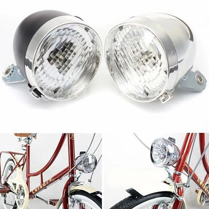 universal retro night with bracket riding bullet light black silver bicycle light round headlight lamp bike light riding safety