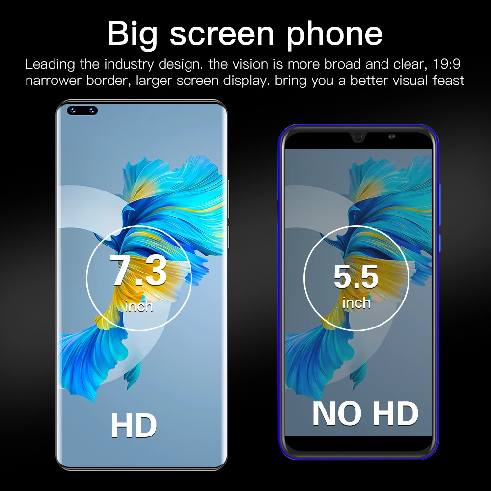 7.3 Inch Full Screen Mate40 Pro+ Smartphone Android 10.0 12G+512G Face Unlock Mobile Phone