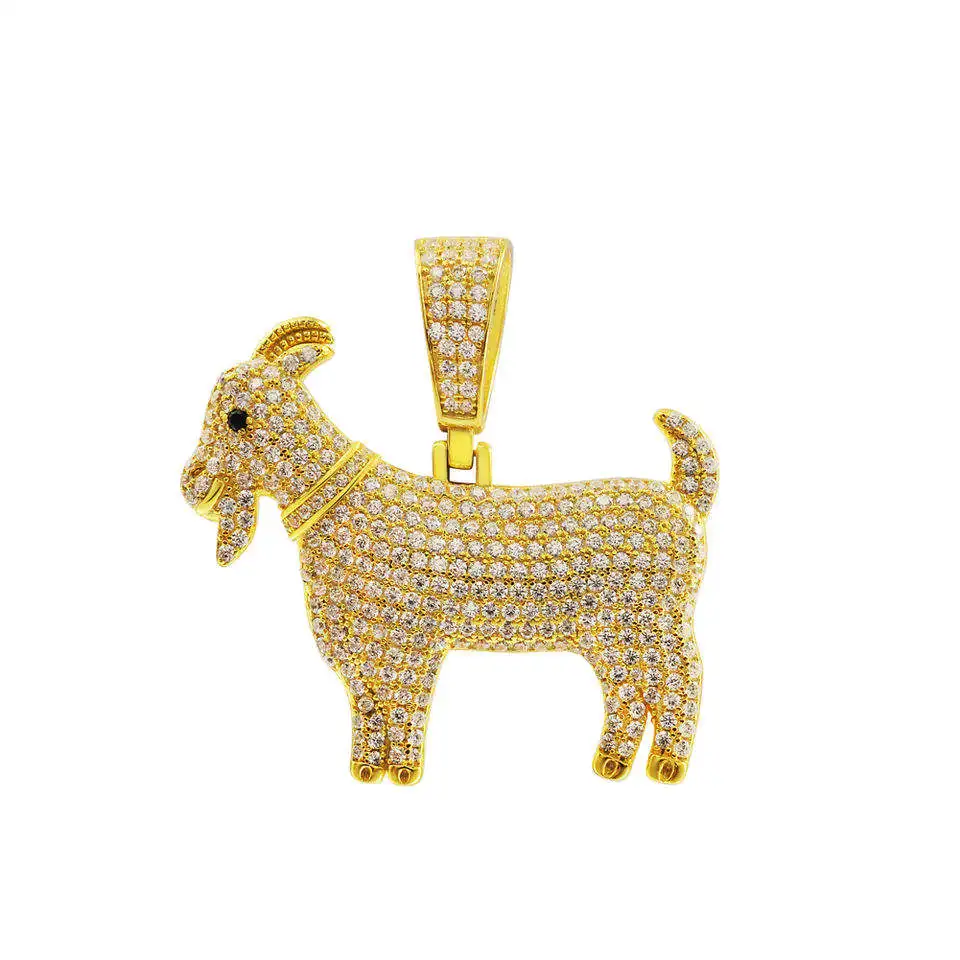 Hip Hop Charms Jewelry Micro Pave CZ Cubic Zircon Two Tone White Gold Color Fully Iced Animal Goat Pendant