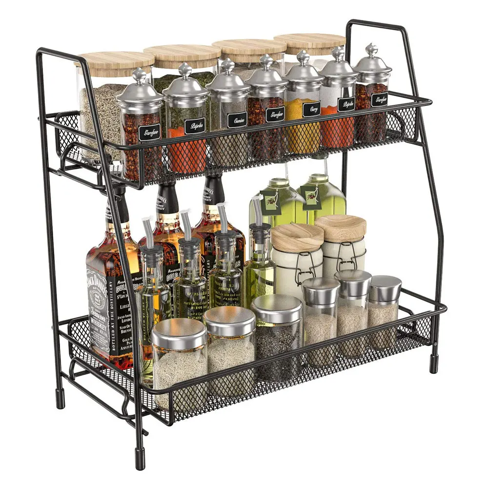 Oniya Kitchen Bathroom Shower Counter Metal Spice Rack Stand Holder Seasoning Storage Shelf Rack