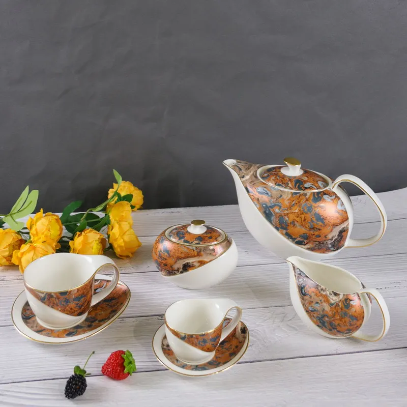 Porcelain Coffee Sets With Teapot Dishwasher Safe Custom Tea Set Middle East style Ceramic Tea Set