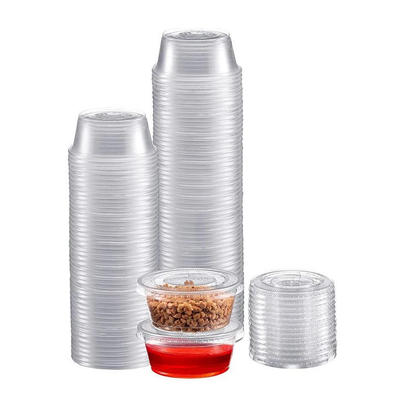 SKYDEAR 2 oz Small MINI Clear portion sauce souffle plastic disposable sauce containers cups with lids