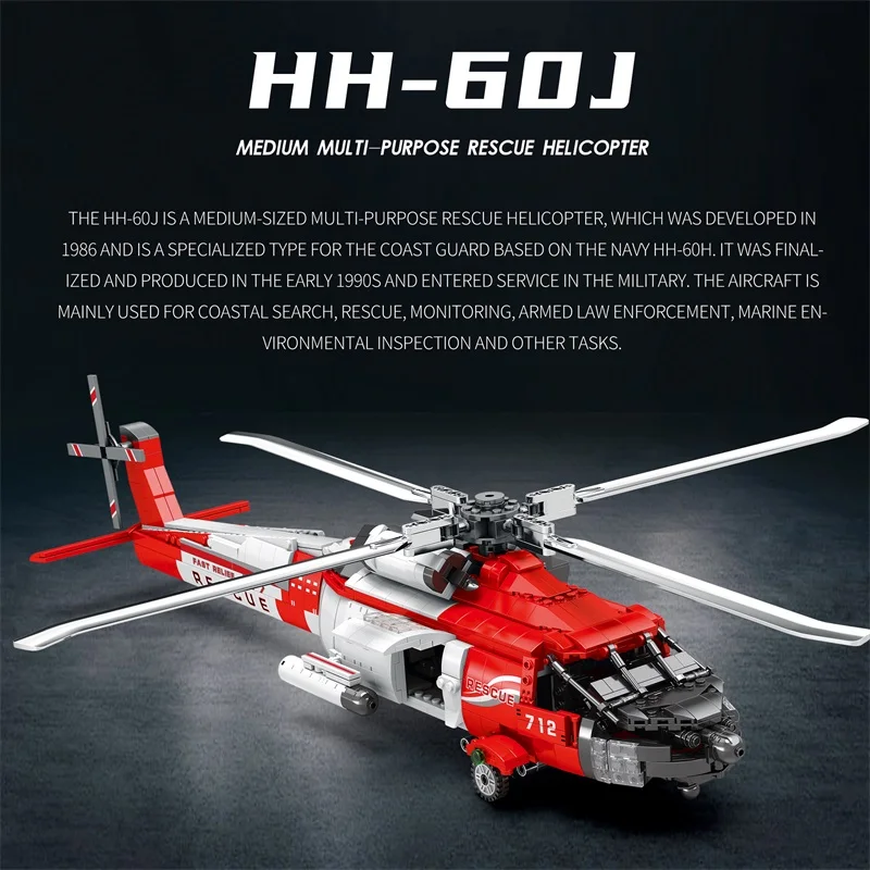 Reobrix 33026 HH-60J Rescue Aircraft model Building Block Bricks MOC Technical Educational Aircraft Block Toys for Boy Toys Gift