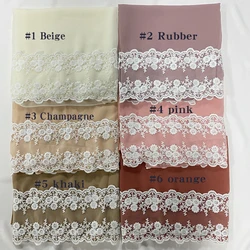 2022 Trendy Women Embroidered Lace Hijab Stitching Chiffon Scarf Hijabs Long Size White Lace Elegant Shawls Wrap Foulard