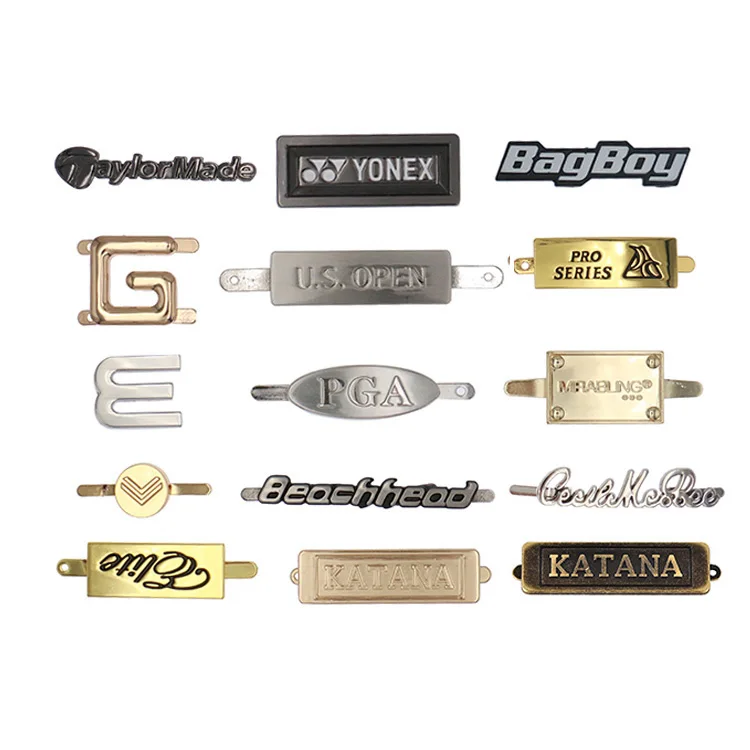 
Custom Leather Nickel Bag Tag Logo Gold Designer Apparel Lingerie Jeans Sewing Metal Label 