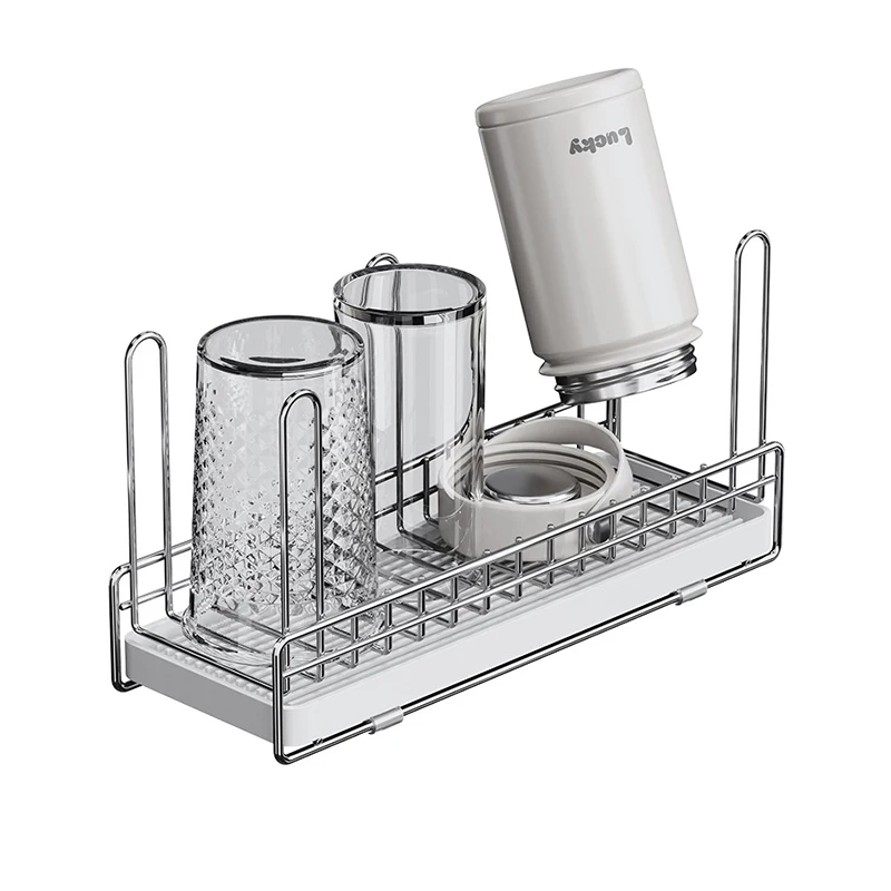 Cup Drying Rack 304 Stainless Steel kitchen desktop Cutting Board Holder Glasses Upside Down Drain Shelf with Drip Tray pull out