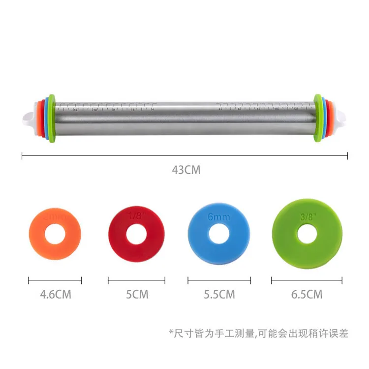 Hot Sale Baking Rolling Pin Stainless Steel Pastry Rolling Pin With 4 Removable Adjustable Thickness Rings Baking Tool