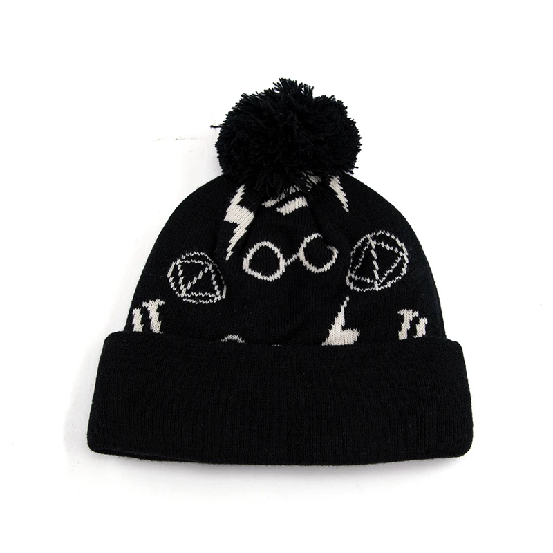 Manufacture jacquard embroidery logo acrylic pom pom beanie hats unisex knit winter beanie hat with custom logo