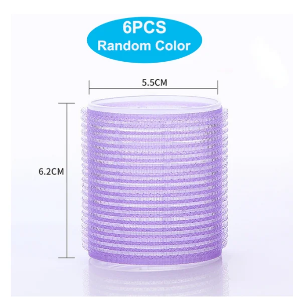6.2*5.5cm 6pcs No Heat Hair Volume Curlers Curling Rolls Plastic Self-adhesive Hair Rollers Sets with Clip Hair Styling Tools