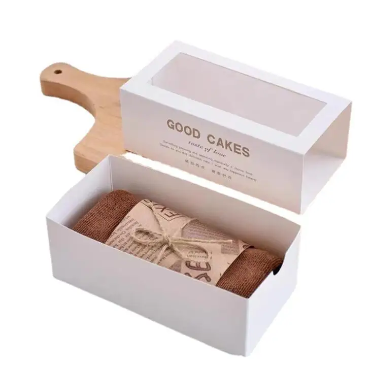 Disposable rectangular drawer slide white pastry bread toast swiss roll cake packaging boxes with window