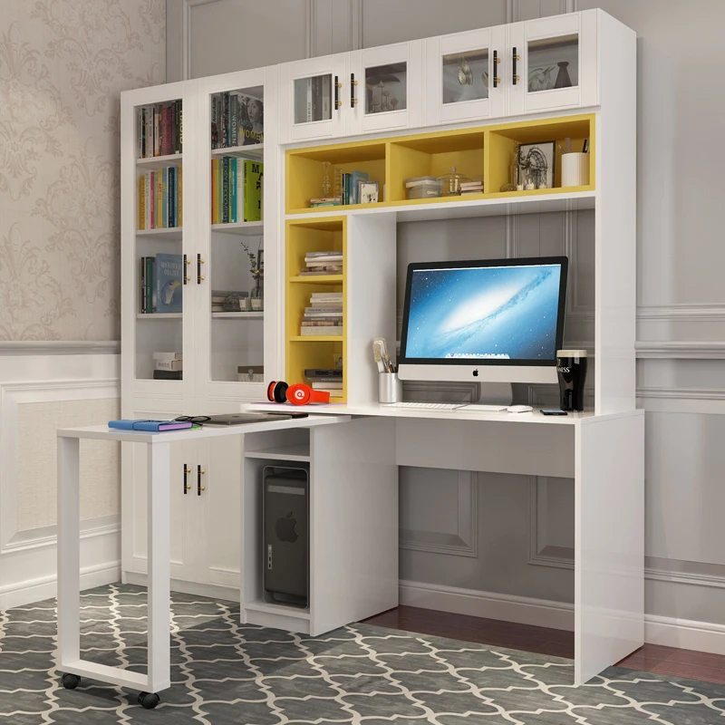 Modern White MDF Panel Metal Computer Desk Cabinet Integrated Closet Furniture School Home Office Warehouse Dining Living Room