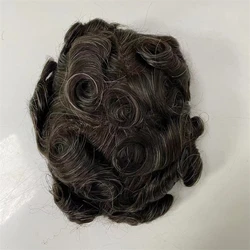 Indian Virgin Human Hair Replacement 32mm Wave Front Lace Unit 8x10 #1B/Grey Mono Lace with PU Toupee for Men
