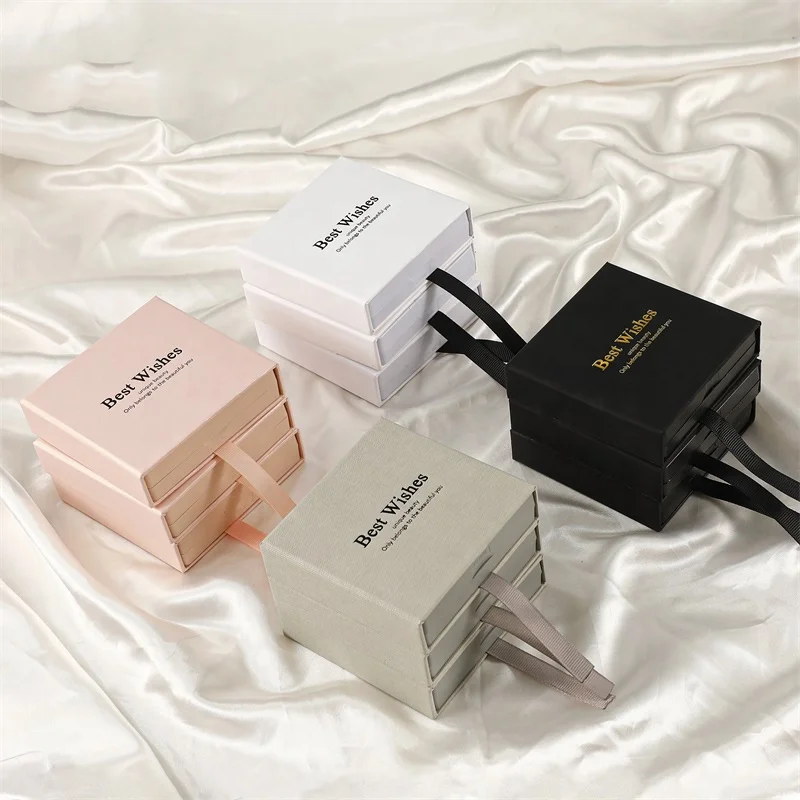 Wholesale White Black 3D Floating Display Frame Case Set with Paper Cover Packaging Box Pe Film Suspension Jewelry Box Packing