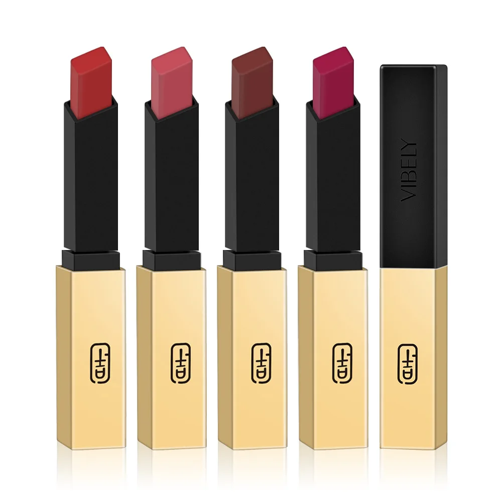Custom Long Lasting Red Mini Lip Balm For Female Lip Gloss Natural Matte Colour Change Golden Tube Makeup Lipstick