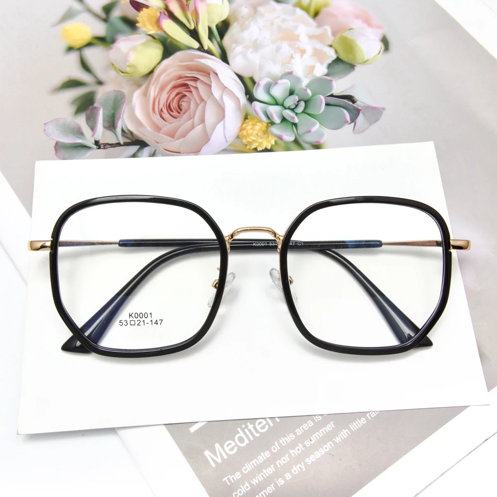 Custom Logo Trendy Square Gold Glue Mixed Myopia Eyeglasses Optical Frame