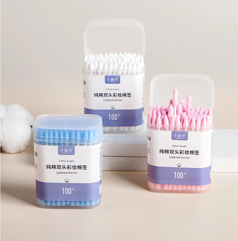 100 frosted boxes, paper reels, colorful makeup cotton swabs, double-headed cleaning and ear-scraping.