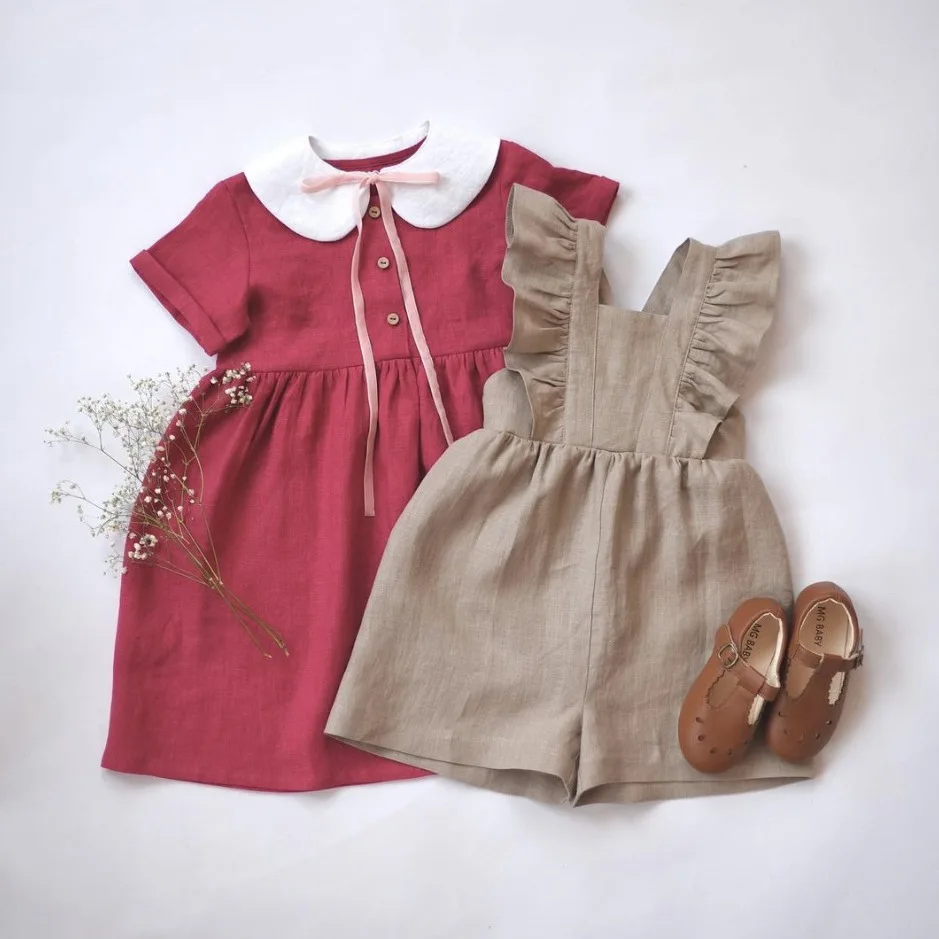 New Arrival Summer Cotton and Linen Jumpsuit For Baby Girls Ruffled Square Collar Casual Infant Newborn Romper Clothes