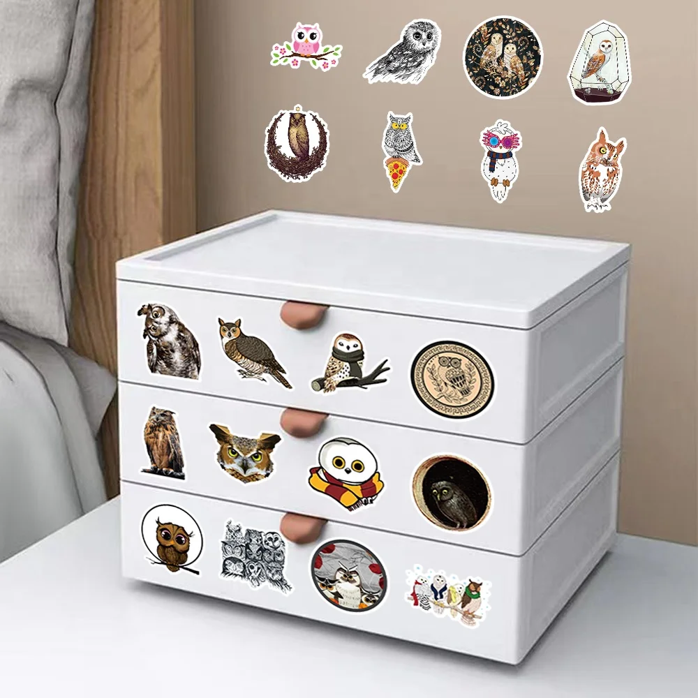 50pcs Cartoon Animal Owl Stickers Printing Custom Logo Cut Vinyl Waterproof Guitar Luggage Phone Wall Owl Birds Sticker